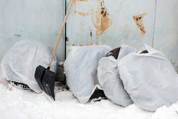 Fototapeta na wymiar winter tyres wrapped in cellophane