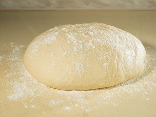 a piece of dough prepared for baking bread or cake