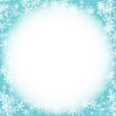 Square frame template with white snowflakes and blue border.