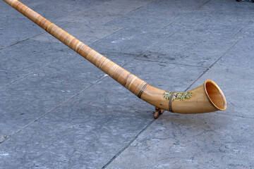 Wood mountain traditional horn musical instrument detail