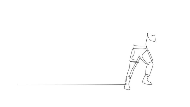 Animated self drawing of single continuous line draw young agile man boxer improve his fight stance at gym. Fair combative sport concept. Full length one line animation for boxing game promotion media