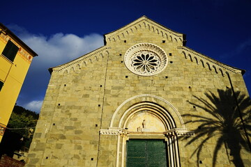 Facade of the church of San Pietro in Corniglia, Cinque Terre, Italy