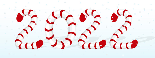 new year 2022 caramel numbers lettering red white stripes snow