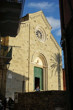 Facade of the church of San Pietro in Corniglia, Cinque Terre, Italy