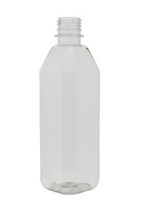 Empty open bottle for water and drinks made of transparent plastic. Isolated on a white background