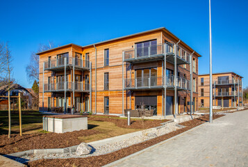 Germany, Bavaria, Munich, New development area with energy efficient wooden houses