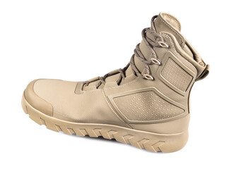 military beige combat boot on white background
