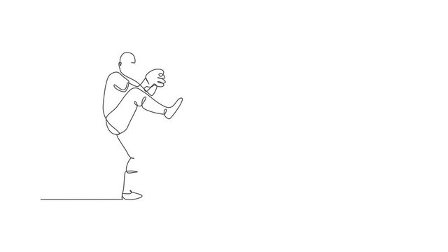 Animation of one line drawing of energetic man baseball player practice to throw the ball. Sport training concept. Continuous line self draw animated for baseball tournament banner. Full length motion