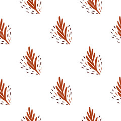 Seamless pattern leaf palm on white background. Vector foliage template in doodle style. Modern tropical texture.