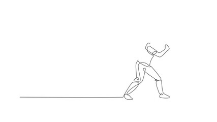 Animation of one line drawing of energetic woman baseball player practice to hit the ball. Sport training concept. Continuous line self draw animated for baseball tournament banner. Full length motion - Powered by Adobe