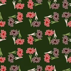 Fototapeten Seamless pattern with hand drawing wild flowers on green background. Vector floral template in doodle style. Gentle summer botanical texture. © Lidok_L