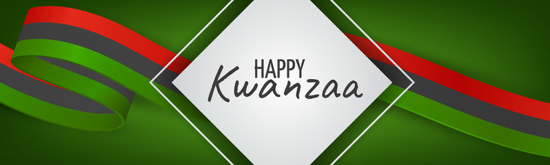 Kwanzaa banner. Traditional african american ethnic holiday design concept. Green, red, and black colors ribbon. Vector illustration.