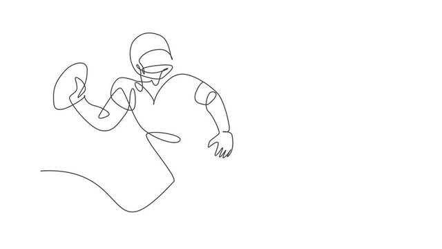 Animated Self Drawing Of Continuous Line Draw Young Agile American Football Player Ready To Pass The Ball To Teammate For Competition Media. Sport Exercise Concept. Full Length One Line Animation.