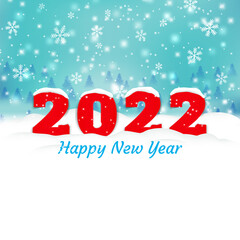 Happy New Year 2022, banner with falling snow and snowflakes on a snow-covered background. Numbers in the snow. Merry Christmas Greeting card, brochure or banner template. Stock Vector illustration.