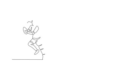 Animation of one line drawing of energetic rugby player holding the ball and avoid opponent. Healthy sport concept. Continuous line self draw animated for rugby tournament poster. Full length motion.