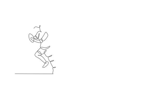 Animation of one line drawing of energetic rugby player holding the ball and avoid opponent. Healthy sport concept. Continuous line self draw animated for rugby tournament poster. Full length motion. - Powered by Adobe