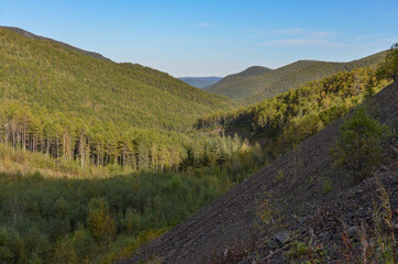 panoramic view of Sikhote Alin mountains from Mopau pass in Khabarovsk krai, Russia