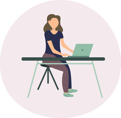 Fototapeta premium Young women working at home at the table. Work at home, freelance, online job.