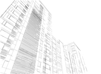 Fototapeta premium Modern architecture concept sketch digital drawing