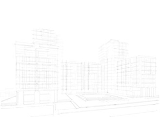 Modern architecture concept sketch digital drawing