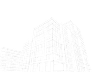 Modern architecture concept sketch digital drawing