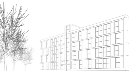 Modern architecture concept sketch digital drawing
