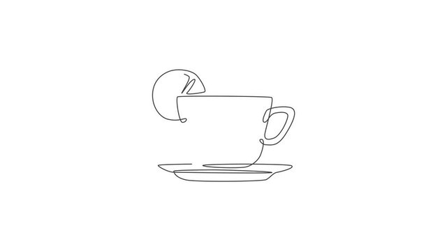Animated self drawing of continuous line draw cheerful food truck for festival logo. Vintage van fast food mobile cafe shop logotype template concept. Full length single line animation illustration.