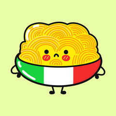 Cute sad Spaghetti character. Vector hand drawn cartoon kawaii character illustration icon. Isolated on blue background. Spaghetti character concept