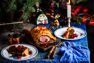 Beef Wellingon on a festive, New Year's table