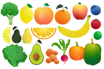 Set of fruits and vegetables