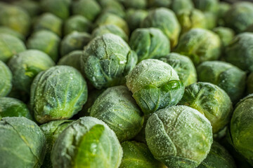 frozen brussels sprouts background closeup