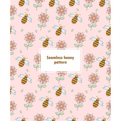 Seamless pattern of honey and bees on a light background