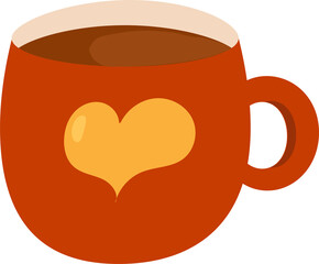 Cup with coffee and heart cartoon style