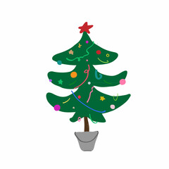 Christmas tree in pot bucket logo icon sign Xmas Happy New Year concept Hand drawn spruce Cartoon doodle design Children's style Fashion print clothes apparel greeting invitation card cover flyer ad