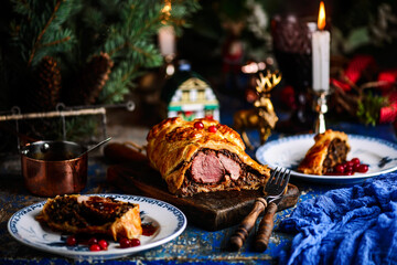 Beef Wellingon on a festive, New Year's table