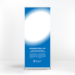 Banner design, roll-up stand for advertising, conferences, seminars, poster template for placing photos and text. Creative background for presentation
