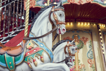 Holiday street carousel, travel circus, Christmas eve