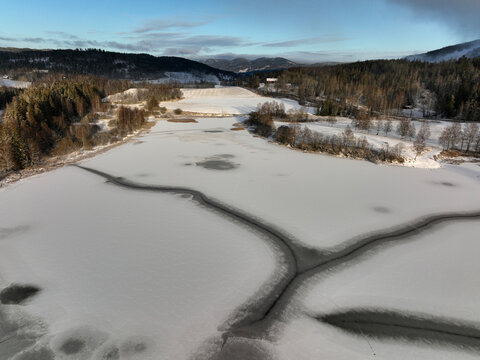 Photo from the sky shot with a drone DJI Mavic 3. Shot a winter day outside oslo. The winter was very cold.