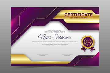 Elegant gaming certificate template with gradient golden purple