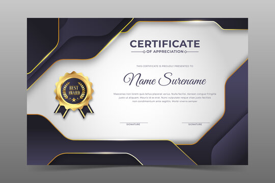 Modern gaming certificate template with gradient golden gray