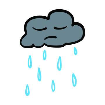 Cartoon sad stormy cloud. Illustrator for logo, banner, poster.