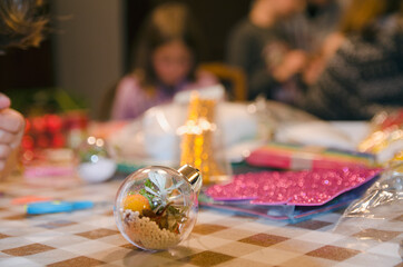 Close up hand working in christmas sphere