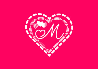 M letter logo with love icon, valentines day design template