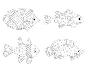 collection of cute exotic fish for your coloring book