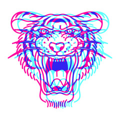 Obraz premium tiger with overprint effects on white background Design element for logo, poster, card, banner, emblem, t shirt. Vector illustration.