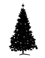 Black silhouette of Christmas tree icon isolated on white background. 