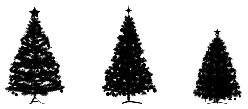 Black silhouette of Christmas tree icon isolated on white background. 