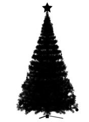 Black silhouette of Christmas tree icon isolated on white background. 