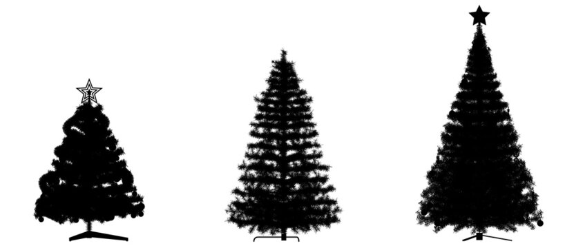 Black silhouette of Christmas tree icon isolated on white background. 