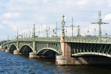 Fototapeta na wymiar Troitsky Bridge, St.Petersburg, Russia. Neva river on a daylight